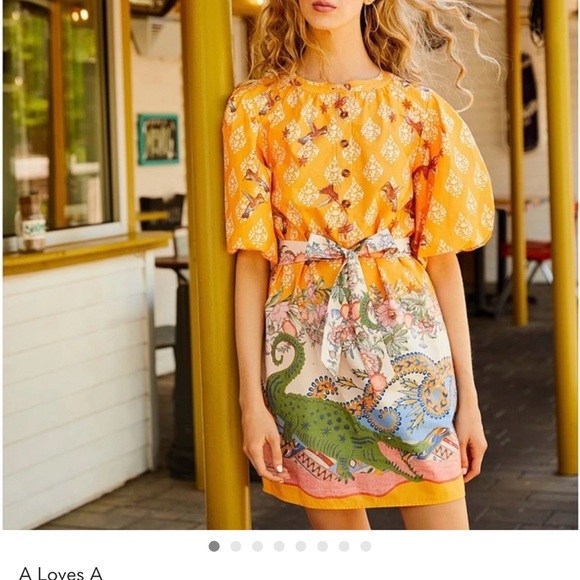 A Loves A Dresses & Skirts - A loves A Yellow Floral Puff-Sleeve Midi Dress with Printed Skirt